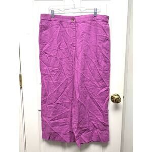 J.Jill Love Linen Pants Violet Pink Slacks Cropped Elastic Waist Womens Size L